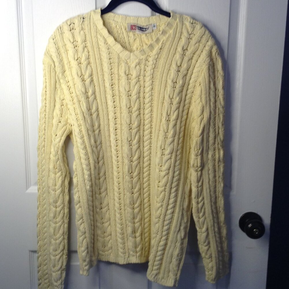 VTG BCC Blues Butter Yellow "S" Cable Knit Cotton/Ramie Quiet Lux Academia Crew